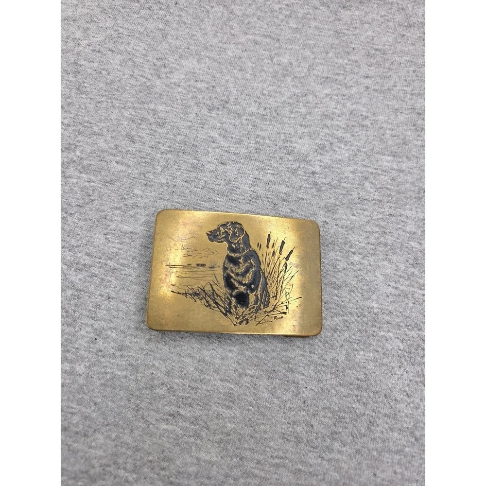 Vintage Solid Brass Hunting Retriever Dog Belt Buckle Bross Co Sportsman